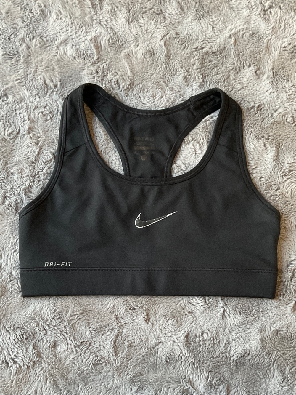 Nike Black Dri-FIT Racerback Sports Bra with Silver Swoosh